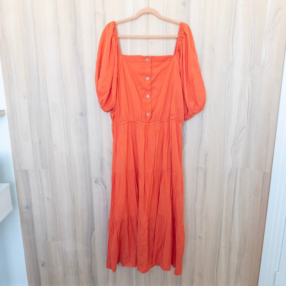 Jealous Tomato Maxi Dress 2X Orange Tiered Cottage Boho Summer Prairie Bright